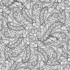 Obraz premium Black and white abstract floral seamless pattern.