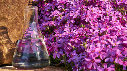 Glass flask with clean drinking water.