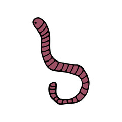 Hand drawn colorful earthworm isolated on a white background. Doodle, simple outline illustration. It can be used for decoration of textile, paper and other surfaces.