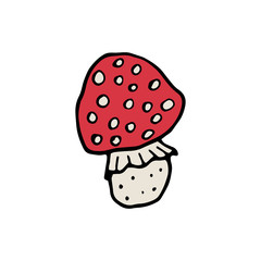 Hand drawn colorful mushroom fly agaric isolated on a white background. Doodle, simple outline illustration. It can be used for decoration of textile, paper and other surfaces.