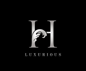Silver H Luxury Logo Icon, Swirl H Letter Logo Design.