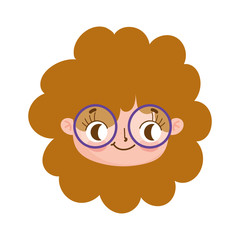 cute face curly hair girl with glasses facial expression