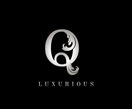 Silver Q Luxury Logo Icon, Swirl Q Letter Logo Design.