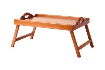 A folding breakfast table with legs on a white background