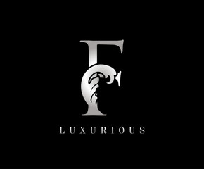 Silver F Luxury Logo Icon, Swirl F Letter Logo Design.