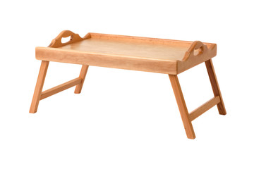 A folding breakfast table with legs on a white background