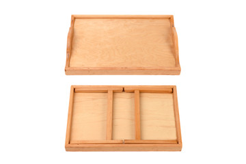 A folding breakfast table with legs on a white background