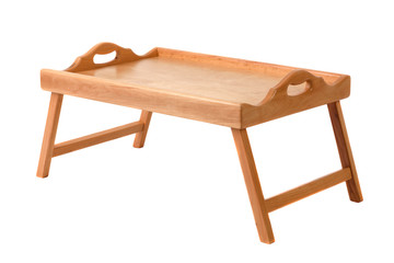 A folding breakfast table with legs on a white background