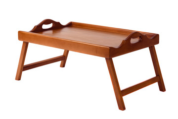 A folding breakfast table with legs on a white background