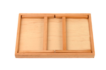 A folding breakfast table with legs on a white background