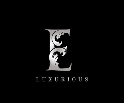 Silver E Luxury Logo Icon, Swirl E Letter Logo Design.