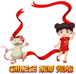 Happy new year background design with girl and rat