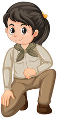 Girl in safari uniform sitting on white background