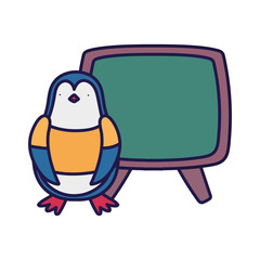 back to school education cute penguin with shirt and chalkboard