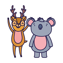 cute deer and koala cartoon on white background