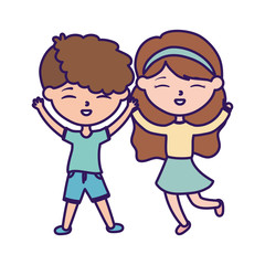 happy childrens day, little boy and girl celebration excited cartoon