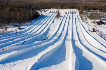 Snow tubing runs in the winter in Canada