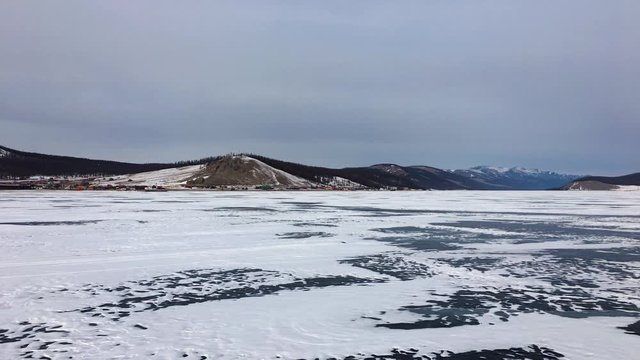 Frosty Frozen Lake Khovsgol During Freezing Cold Winter