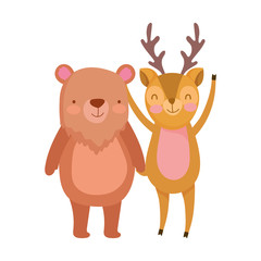 Fototapeta premium cute deer and bear cartoon on white background