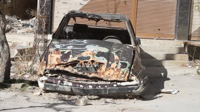 War devastation in the town of Maaloula, Syria