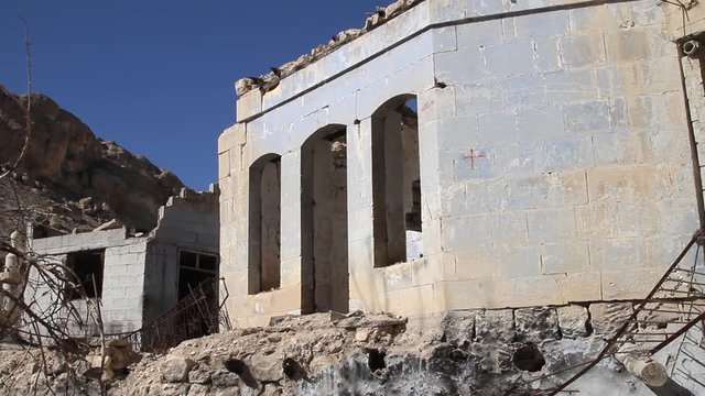 War devastation in the town of Maaloula, Syria