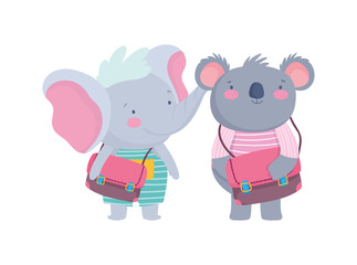 Obraz premium back to school education elephant and koala with bags