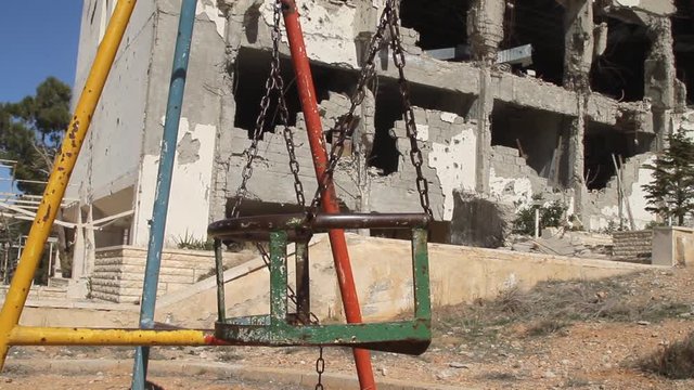 War devastation in the town of Maaloula, Syria
