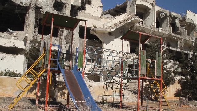 War devastation in the town of Maaloula, Syria