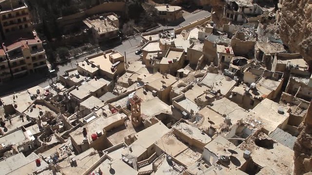 War devastation in the town of Maaloula, Syria