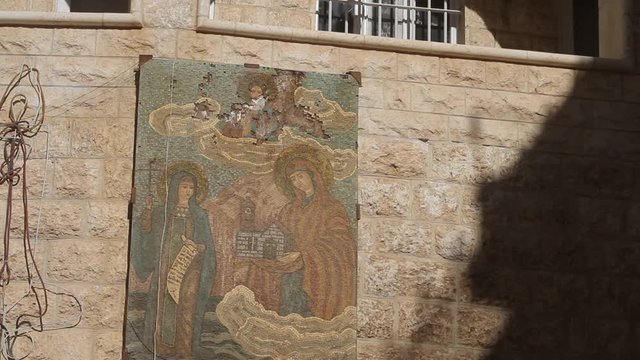 Devastated fresco of Jesus Christ in  church in Syria