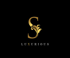 Golden S Luxury Logo Icon, Vintage Swirl S Letter Logo Design.