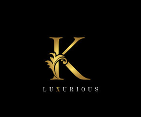 Golden K Luxury Logo Icon, Vintage Swirl K Letter Logo Design.