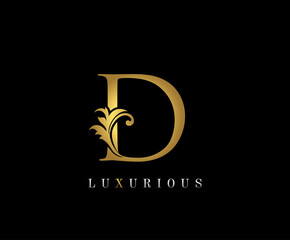 Golden D Luxury Logo Icon, Vintage Swirl D Letter Logo Design.