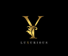 Golden Y Luxury Logo Icon, Vintage Swirl Y Letter Logo Design.
