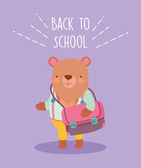 back to school education cute bear with bag and clothes