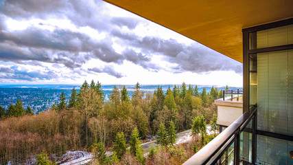 Looking South East across Fraser river from a Burnaby Mountain balcony - Winter