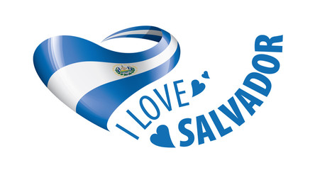 National flag of the Salvador in the shape of a heart and the inscription I love Salvador. Vector illustration