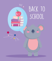 back to school education cute koala think books and apple