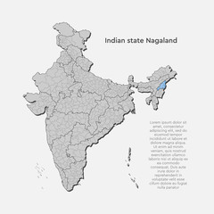 India country map and Nagaland state template - obrazy, fototapety, plakaty