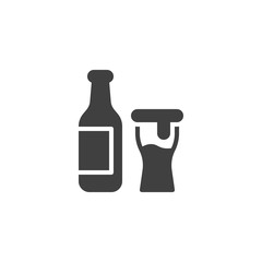 Beer bottle and glass vector icon. filled flat sign for mobile concept and web design. Pint beer bottle glyph icon. Symbol, logo illustration. Vector graphics