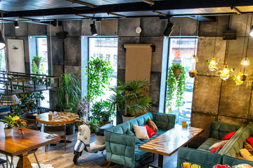 Interior of modern loft style restaurant