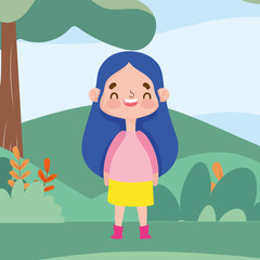 little girl expression facial nature landscape background cartoon