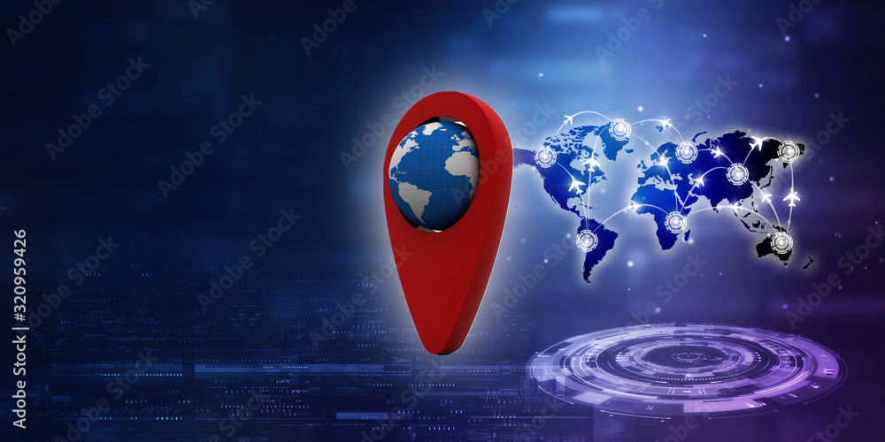 Poster 3d rendering red map pointer