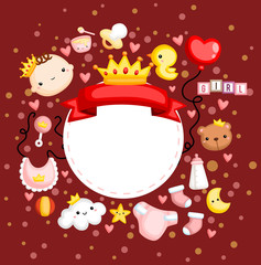 a baby girl banner with a lot of items