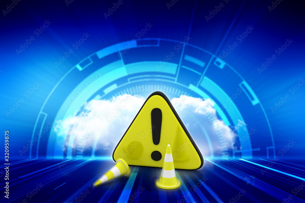 Poster 3d rendering exclamation sign with warning