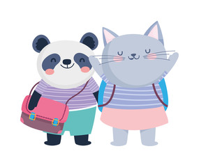 back to school education cute panda and cat with backpacks