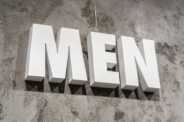  Advertising sign MEN in a shopping center. Minsk Belarus 02 February 2020
