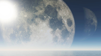 Two moons and the sea wallpaper