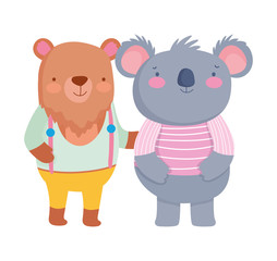 Obraz na płótnie Canvas cute little bear and koala with clothes cartoon character