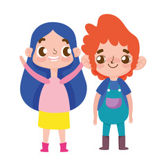 Fototapeta premium cute little boy and girl expression facial gesture cartoon